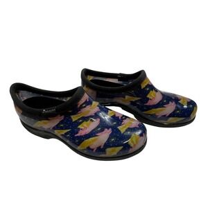 Sloggers Women's Size 7 Flying Pigs Garden Shoes Navy Slip-On Waterproof -Clean!